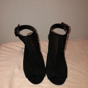 Black Tahari suede open toe/open heel booties